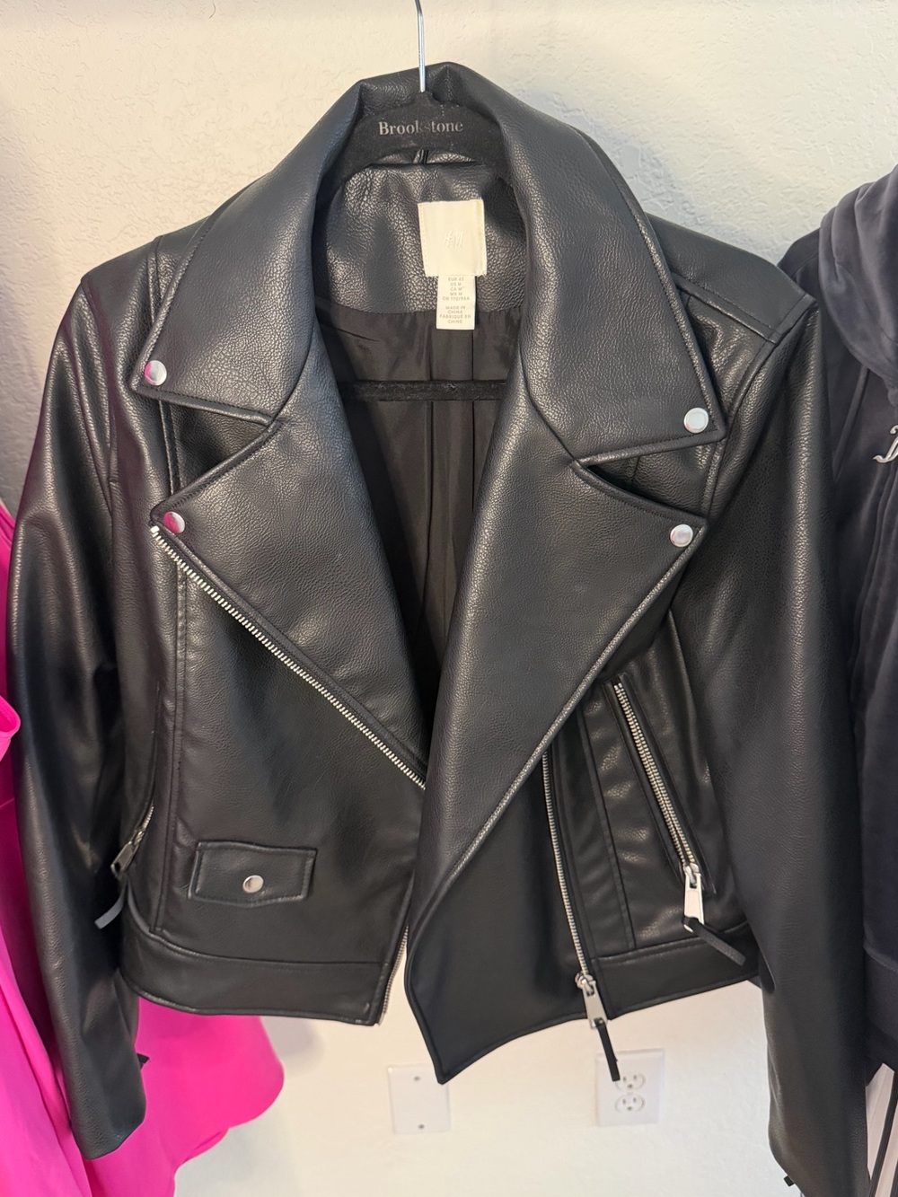 Black Faux Leather Moto Jacket by H&M - M